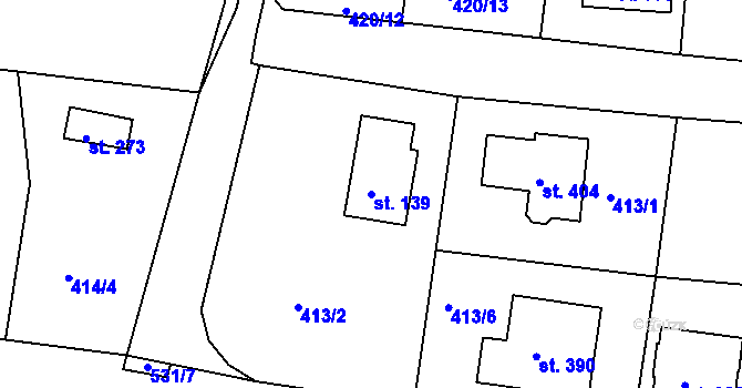 Parcela st. 139 v KÚ Čižice, Katastrální mapa