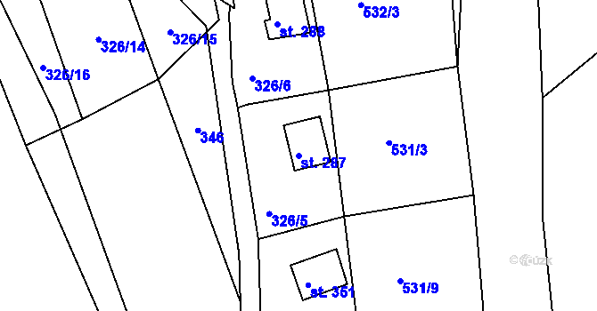 Parcela st. 287 v KÚ Čižice, Katastrální mapa