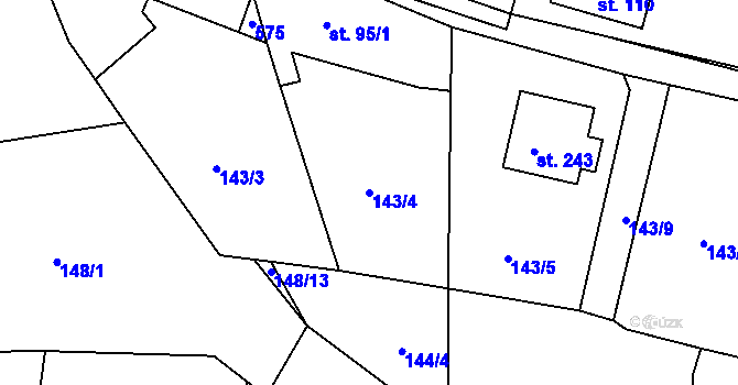 Parcela st. 143/4 v KÚ Čižice, Katastrální mapa