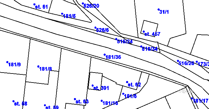 Parcela st. 181/36 v KÚ Čižice, Katastrální mapa
