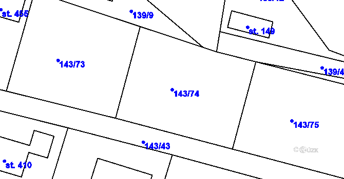 Parcela st. 143/74 v KÚ Čižice, Katastrální mapa
