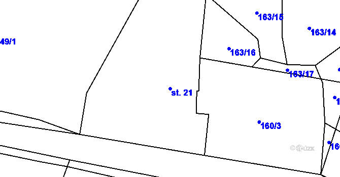 Parcela st. 21 v KÚ Nebílovský Borek, Katastrální mapa