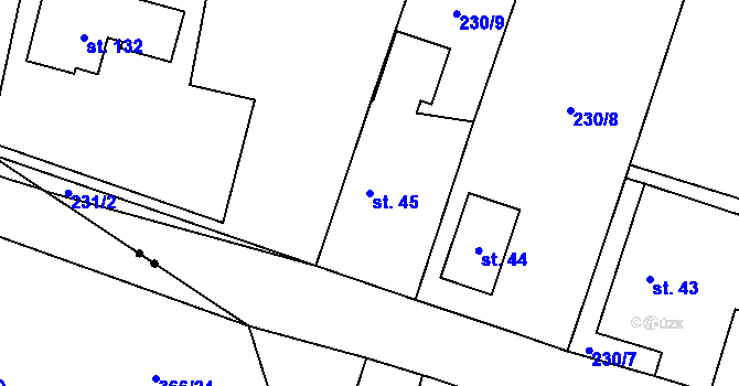 Parcela st. 45 v KÚ Nebílovský Borek, Katastrální mapa