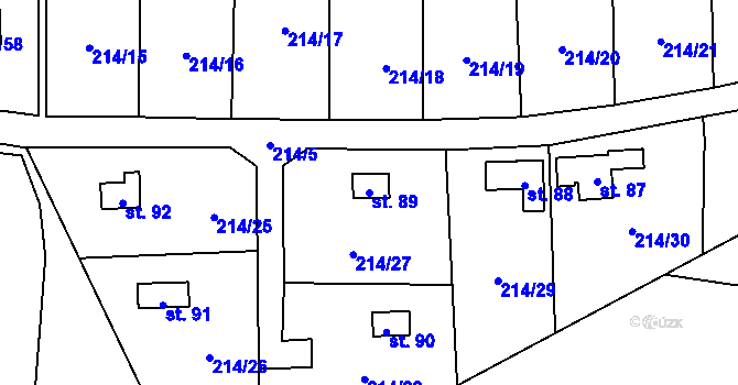 Parcela st. 89 v KÚ Nebílovský Borek, Katastrální mapa