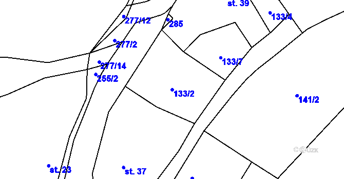 Parcela st. 133/2 v KÚ Nebílovský Borek, Katastrální mapa