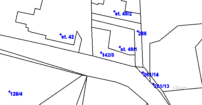 Parcela st. 142/5 v KÚ Nebílovský Borek, Katastrální mapa