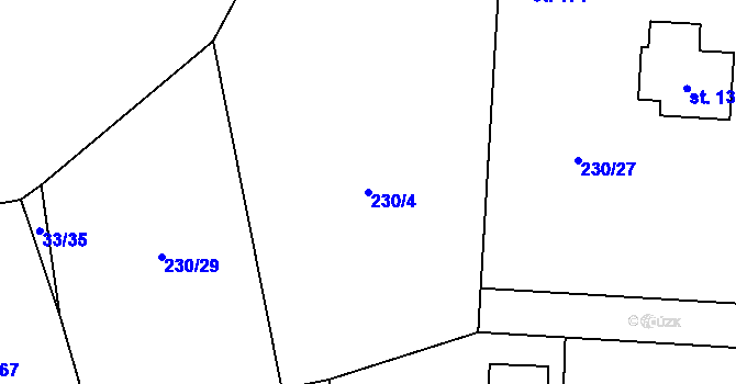 Parcela st. 230/4 v KÚ Nebílovský Borek, Katastrální mapa