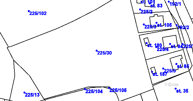 Parcela st. 225/30 v KÚ Nebílovský Borek, Katastrální mapa