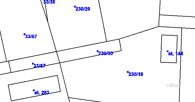 Parcela st. 230/30 v KÚ Nebílovský Borek, Katastrální mapa