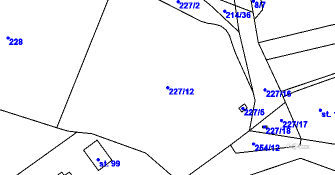 Parcela st. 227/12 v KÚ Nebílovský Borek, Katastrální mapa