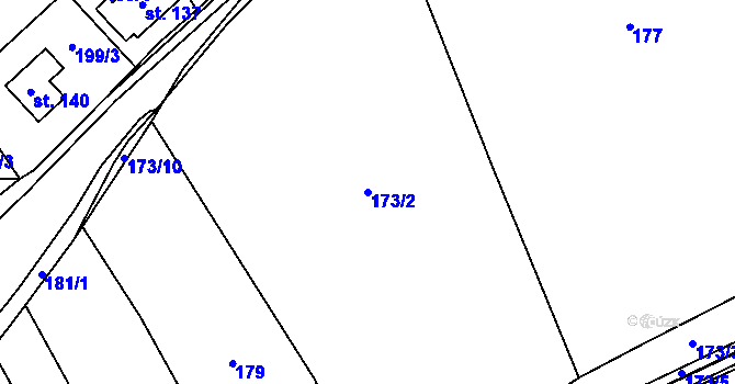 Parcela st. 173/2 v KÚ Nebílovský Borek, Katastrální mapa