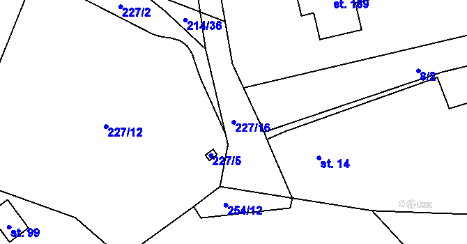 Parcela st. 227/16 v KÚ Nebílovský Borek, Katastrální mapa