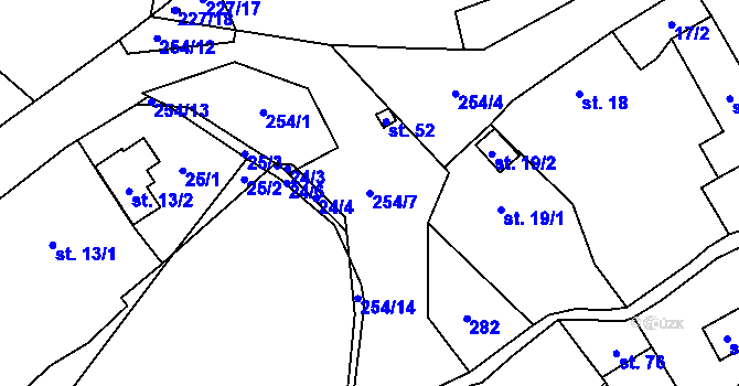 Parcela st. 254/7 v KÚ Nebílovský Borek, Katastrální mapa