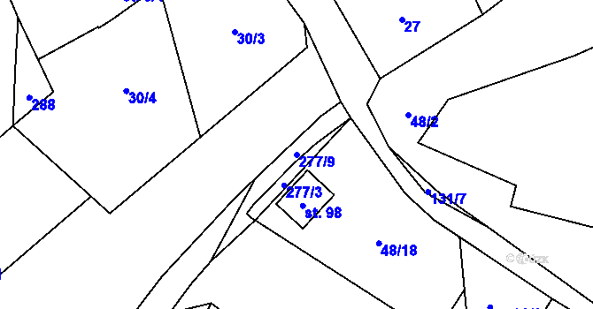 Parcela st. 277/9 v KÚ Nebílovský Borek, Katastrální mapa