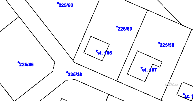 Parcela st. 166 v KÚ Nebílovský Borek, Katastrální mapa