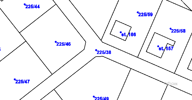 Parcela st. 225/38 v KÚ Nebílovský Borek, Katastrální mapa