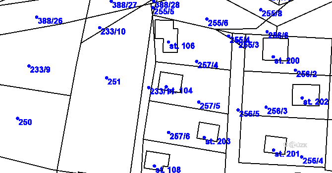 Parcela st. 104 v KÚ Štěnovický Borek, Katastrální mapa