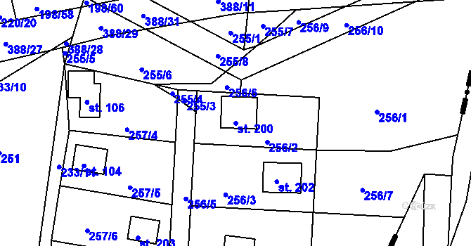 Parcela st. 200 v KÚ Štěnovický Borek, Katastrální mapa