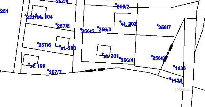 Parcela st. 201 v KÚ Štěnovický Borek, Katastrální mapa