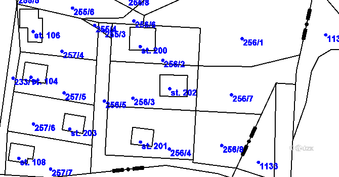 Parcela st. 202 v KÚ Štěnovický Borek, Katastrální mapa