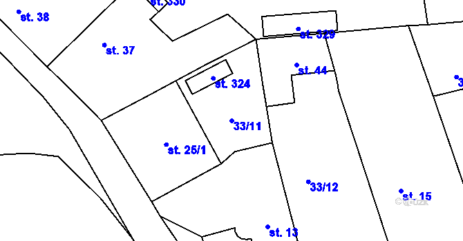 Parcela st. 33/11 v KÚ Štěnovický Borek, Katastrální mapa