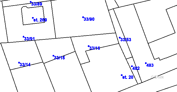Parcela st. 33/16 v KÚ Štěnovický Borek, Katastrální mapa