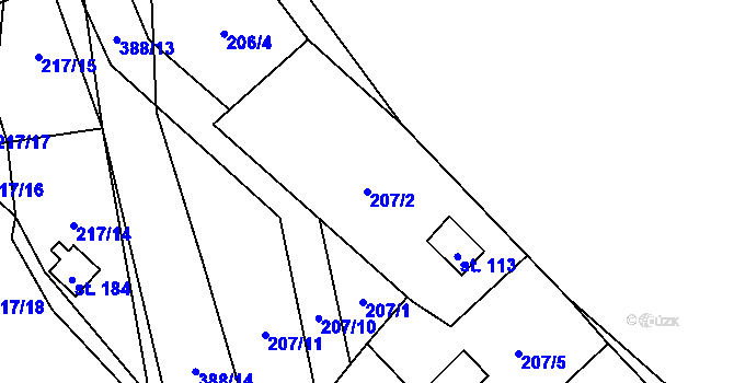 Parcela st. 207/2 v KÚ Štěnovický Borek, Katastrální mapa