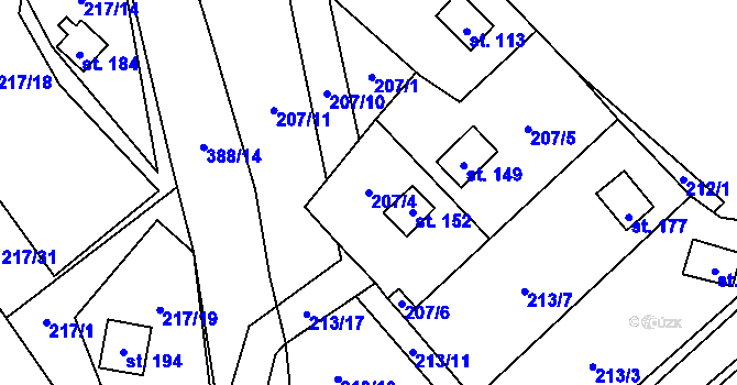 Parcela st. 207/4 v KÚ Štěnovický Borek, Katastrální mapa