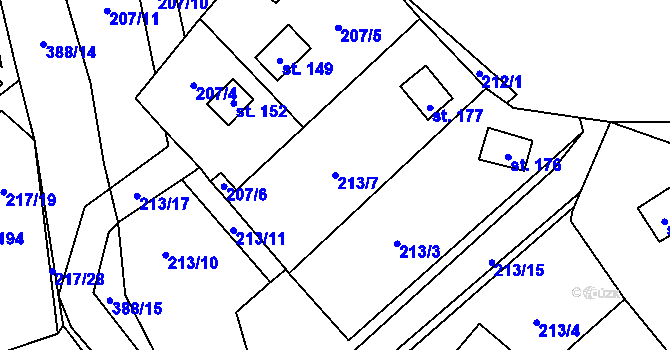 Parcela st. 213/7 v KÚ Štěnovický Borek, Katastrální mapa