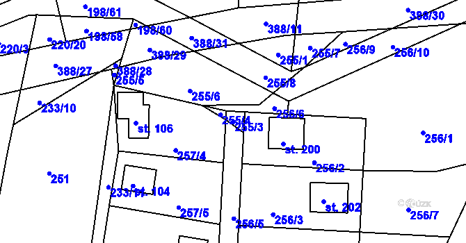 Parcela st. 255/3 v KÚ Štěnovický Borek, Katastrální mapa