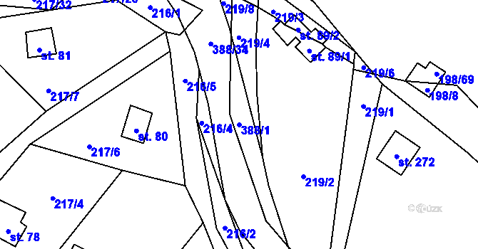 Parcela st. 388/1 v KÚ Štěnovický Borek, Katastrální mapa