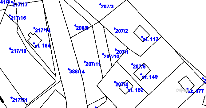 Parcela st. 207/10 v KÚ Štěnovický Borek, Katastrální mapa
