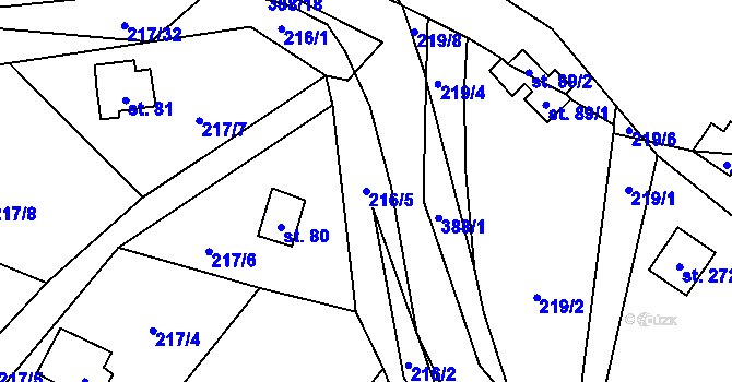 Parcela st. 216/5 v KÚ Štěnovický Borek, Katastrální mapa