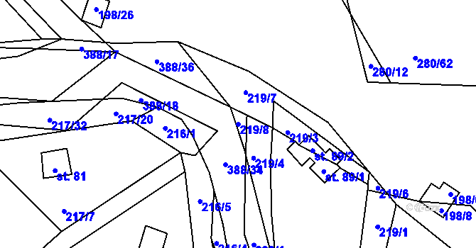 Parcela st. 219/8 v KÚ Štěnovický Borek, Katastrální mapa