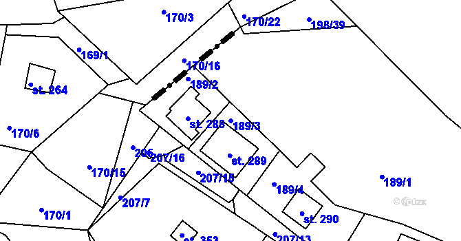 Parcela st. 189/3 v KÚ Štěnovický Borek, Katastrální mapa