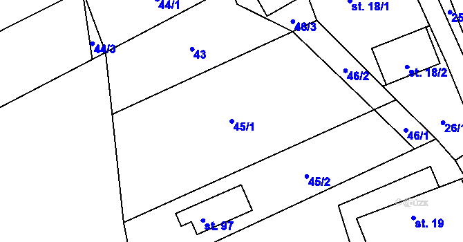 Parcela st. 45/1 v KÚ Čížkov, Katastrální mapa