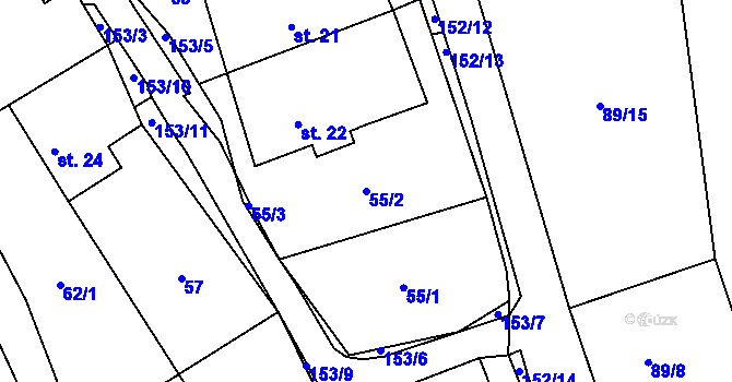 Parcela st. 55/2 v KÚ Čížkov, Katastrální mapa