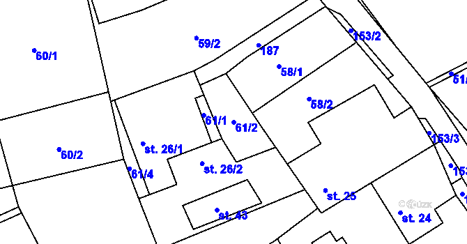 Parcela st. 61/2 v KÚ Čížkov, Katastrální mapa