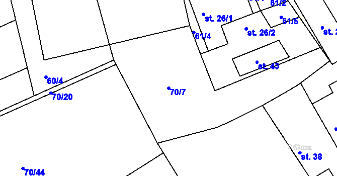 Parcela st. 70/7 v KÚ Čížkov, Katastrální mapa