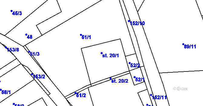 Parcela st. 20/1 v KÚ Čížkov, Katastrální mapa