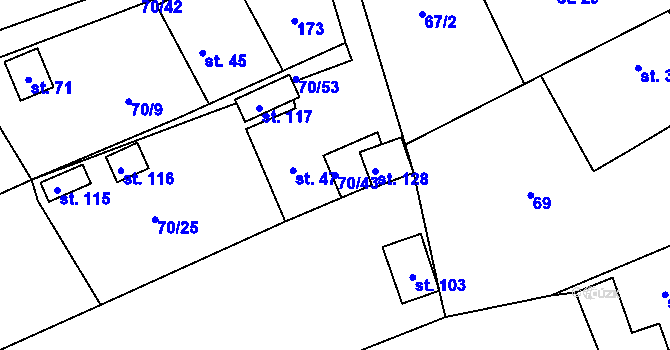 Parcela st. 70/43 v KÚ Čížkov, Katastrální mapa