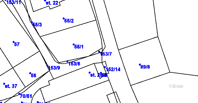 Parcela st. 153/7 v KÚ Čížkov, Katastrální mapa