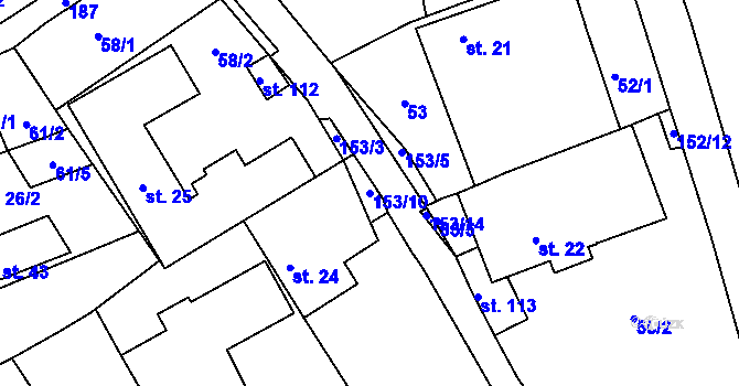 Parcela st. 153/10 v KÚ Čížkov, Katastrální mapa