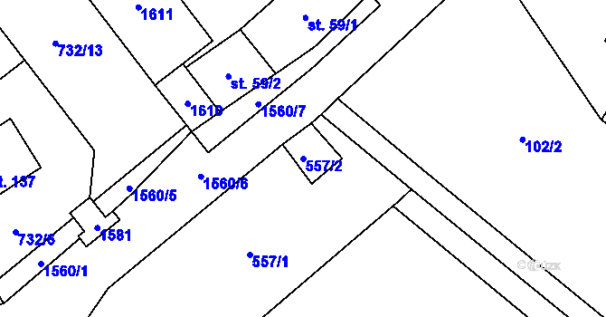 Parcela st. 557/2 v KÚ Čížkov u Blovic, Katastrální mapa