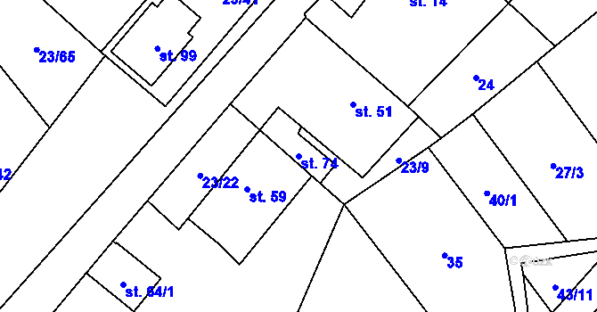 Parcela st. 74 v KÚ Zahrádka u Čížkova, Katastrální mapa