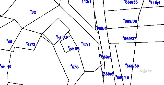 Parcela st. 47/1 v KÚ Zahrádka u Čížkova, Katastrální mapa