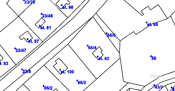 Parcela st. 65/4 v KÚ Zahrádka u Čížkova, Katastrální mapa