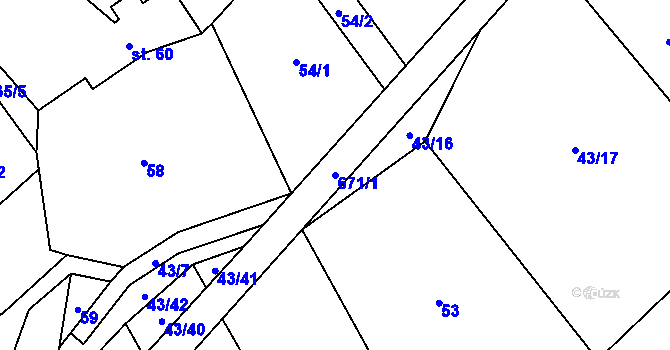 Parcela st. 671/1 v KÚ Zahrádka u Čížkova, Katastrální mapa