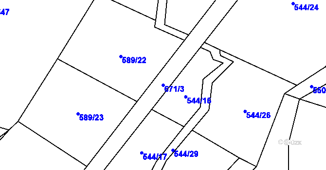 Parcela st. 671/3 v KÚ Zahrádka u Čížkova, Katastrální mapa