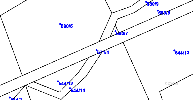 Parcela st. 671/4 v KÚ Zahrádka u Čížkova, Katastrální mapa